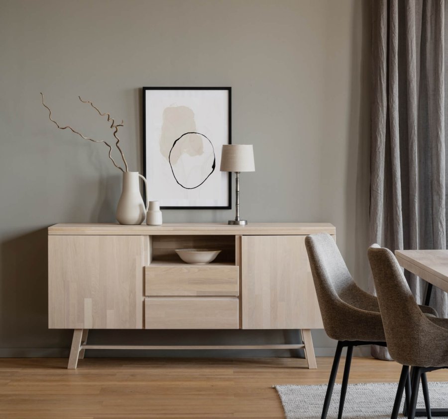 ROWICO Brooklyn sknk - hvidpigmenteret eg, m. 2 lger, 2 skuffer og 1 rum