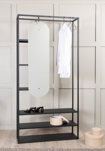 VENTURE DESIGN Classe garderobestativ, med speil og hyller - sort stl