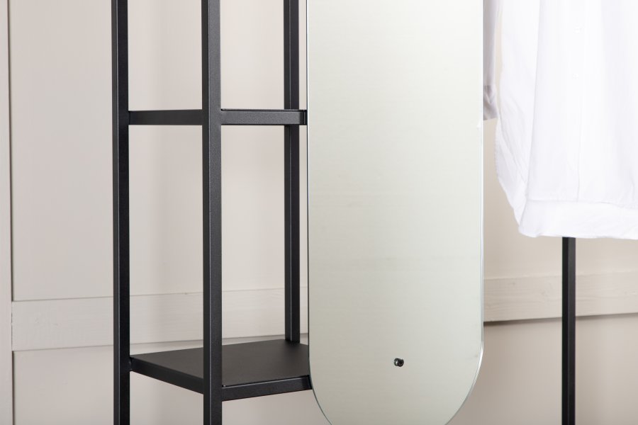VENTURE DESIGN Classe garderobestativ, med speil og hyller - sort stl