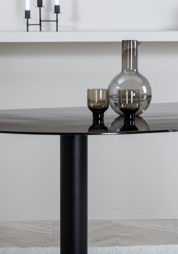 VENTURE DESIGN Pillan spisebord, ovalt - svart marmormnstret glass og svart stl (180x100)