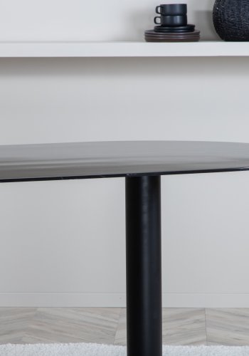 VENTURE DESIGN Pillan spisebord, ovalt - svart marmormnstret glass og svart stl (180x100)