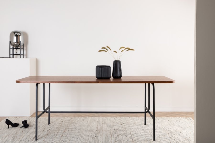 VENTURE DESIGN Uno spisebord, rektangulrt - valnttfarget finer og sort stl (200x90)