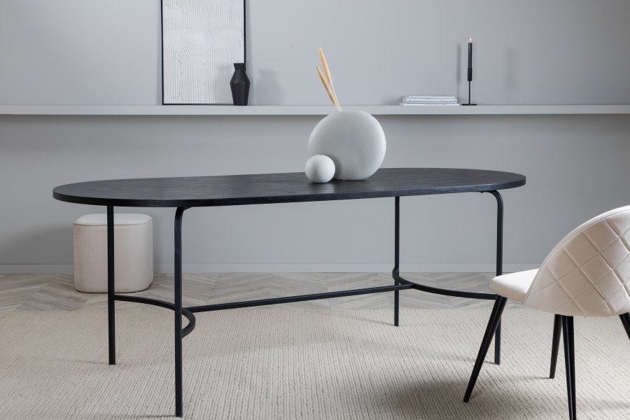 VENTURE DESIGN Skate spisebord, ovalt - svart finer og sort stl (200x90)