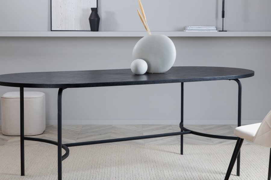 VENTURE DESIGN Skate spisebord, ovalt - svart finer og sort stl (200x90)