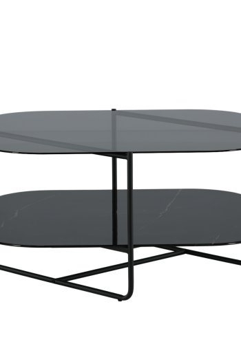 VENTURE DESIGN Un-line salongbord, med hylle i svart marmorglass - ryksort glass og svart stl (85x85)