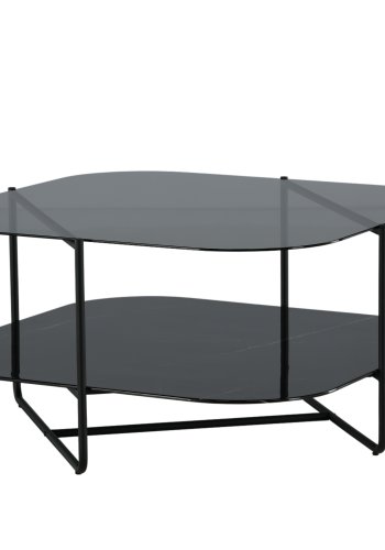 VENTURE DESIGN Un-line salongbord, med hylle i svart marmorglass - ryksort glass og svart stl (85x85)