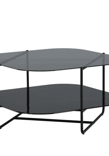 VENTURE DESIGN Un-line salongbord, med hylle i svart marmorglass - ryksort glass og svart stl (85x85)