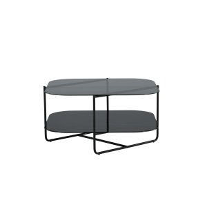 VENTURE DESIGN Un-line soffbord, med hylla i svart marmorglas - röksvart glas och svart stl (85x85)