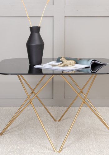 VENTURE DESIGN Tristar salongbord, firkantet - svart marmorert glass og messingstl (80x80)