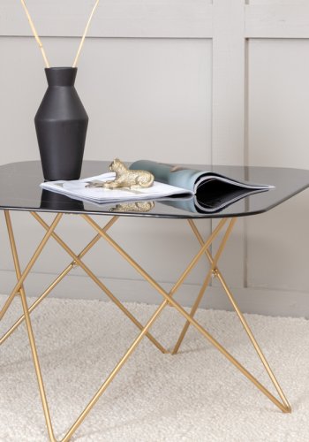 VENTURE DESIGN Tristar salongbord, firkantet - svart marmorert glass og messingstl (80x80)