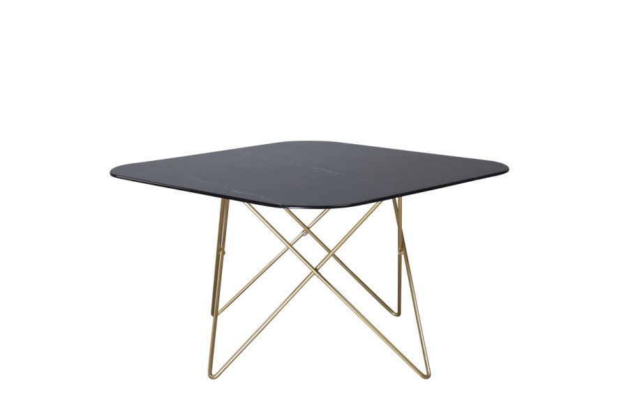 VENTURE DESIGN Tristar salongbord, firkantet - svart marmorert glass og messingstl (80x80)
