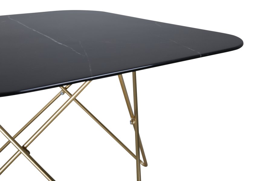 VENTURE DESIGN Tristar salongbord, firkantet - svart marmorert glass og messingstl (80x80)