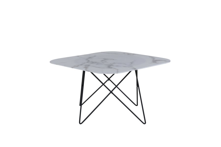 VENTURE DESIGN Tristar salongbord, firkantet - hvitmarmorert glass og svart stl (80x80)
