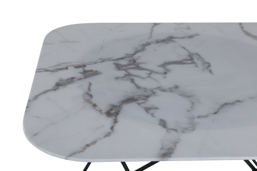 VENTURE DESIGN Tristar salongbord, firkantet - hvitmarmorert glass og svart stl (80x80)