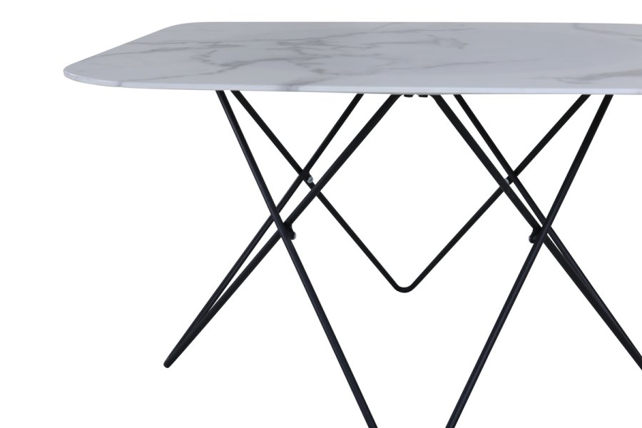 VENTURE DESIGN Tristar salongbord, firkantet - hvitmarmorert glass og svart stl (80x80)