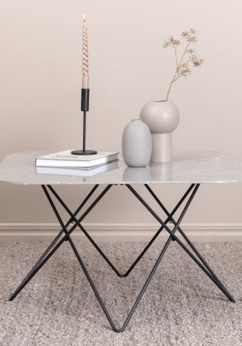 VENTURE DESIGN Tristar salongbord, firkantet - grmarmorert glass og svart stl (80x80)