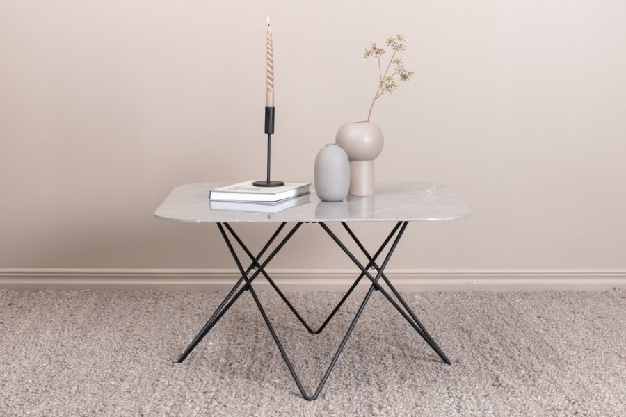 VENTURE DESIGN Tristar salongbord, firkantet - grmarmorert glass og svart stl (80x80)