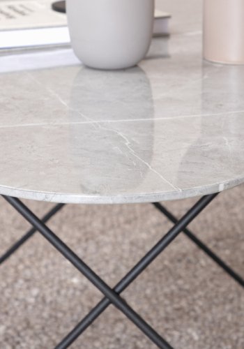 VENTURE DESIGN Tristar salongbord, firkantet - grmarmorert glass og svart stl (80x80)