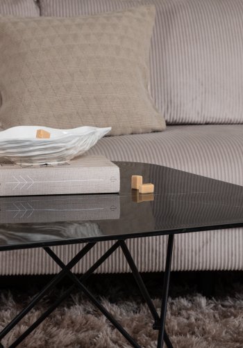 VENTURE DESIGN Tristar salongbord, firkantet - svart marmorert glass og svart stl (80x80)