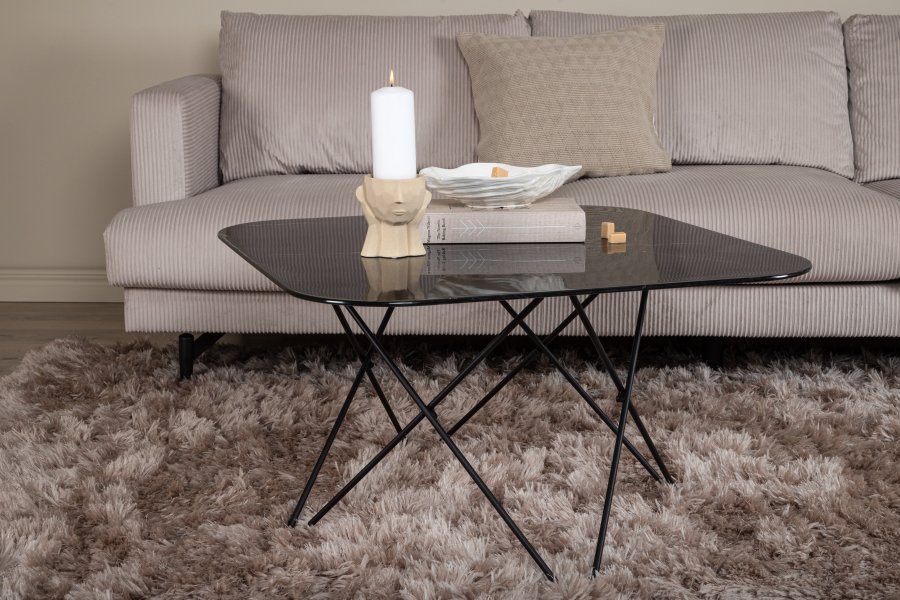 VENTURE DESIGN Tristar salongbord, firkantet - svart marmorert glass og svart stl (80x80)