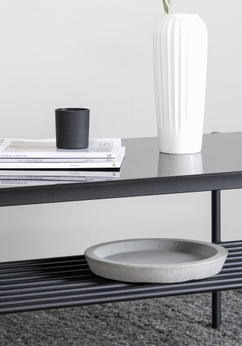 VENTURE DESIGN Von Staf salongbord, m. hylle - svart marmorglass og sort stl (120x60)