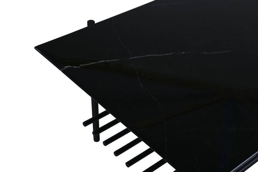 VENTURE DESIGN Von Staf salongbord, m. hylle - svart marmorglass og sort stl (120x60)