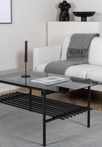 VENTURE DESIGN Von Staf salongbord, m hylle - sort glass og sort stl (120x60)