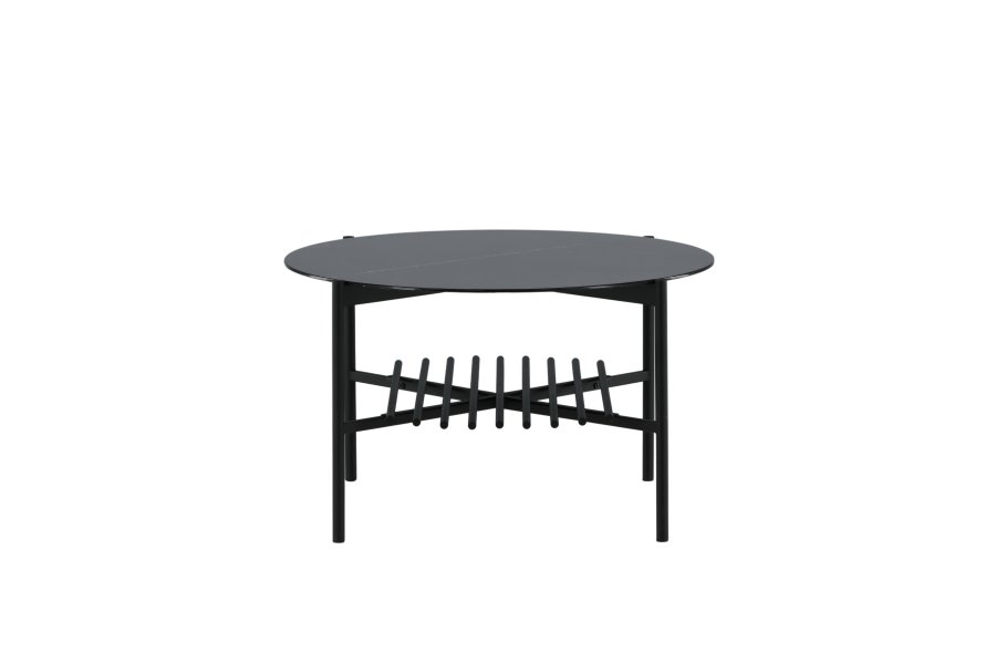 VENTURE DESIGN Von Staf salongbord, m. hylle - svart marmorglass og sort stl (80)