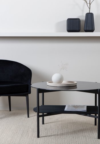 VENTURE DESIGN Von Staf salongbord, m. hylle - svart marmorglass og sort stl (80)