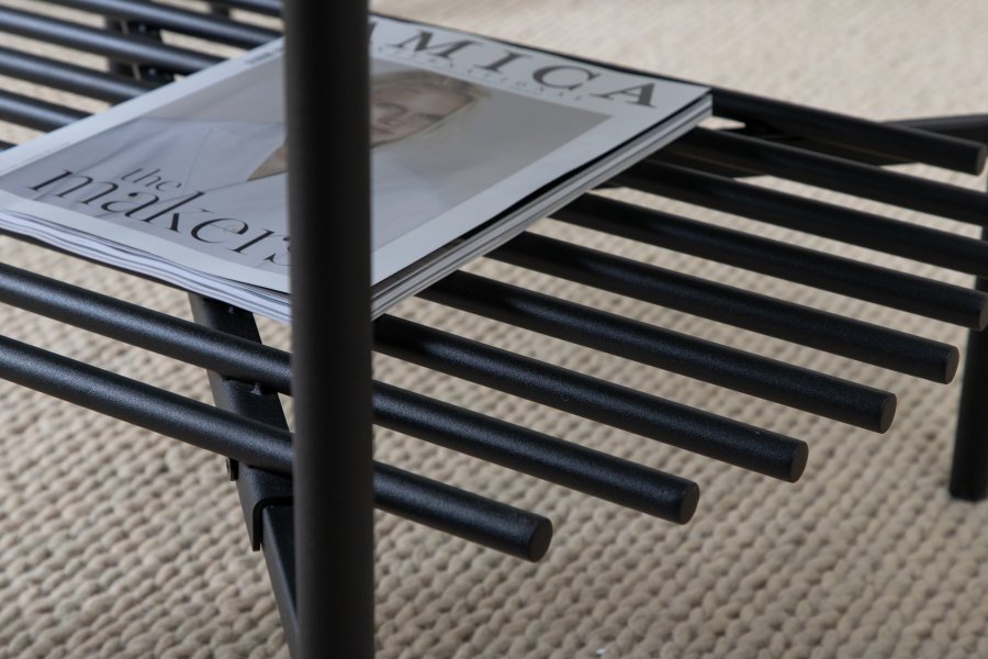 VENTURE DESIGN Von Staf salongbord, m. hylle - svart marmorglass og sort stl (80)