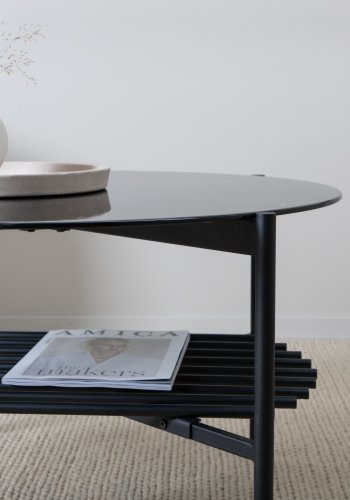 VENTURE DESIGN Von Staf salongbord, m. hylle - svart marmorglass og sort stl (80)