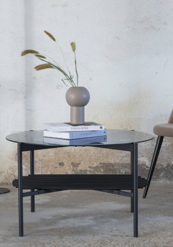 VENTURE DESIGN Von Staf salongbord, m. hylle - sort glass og sort stl (80)