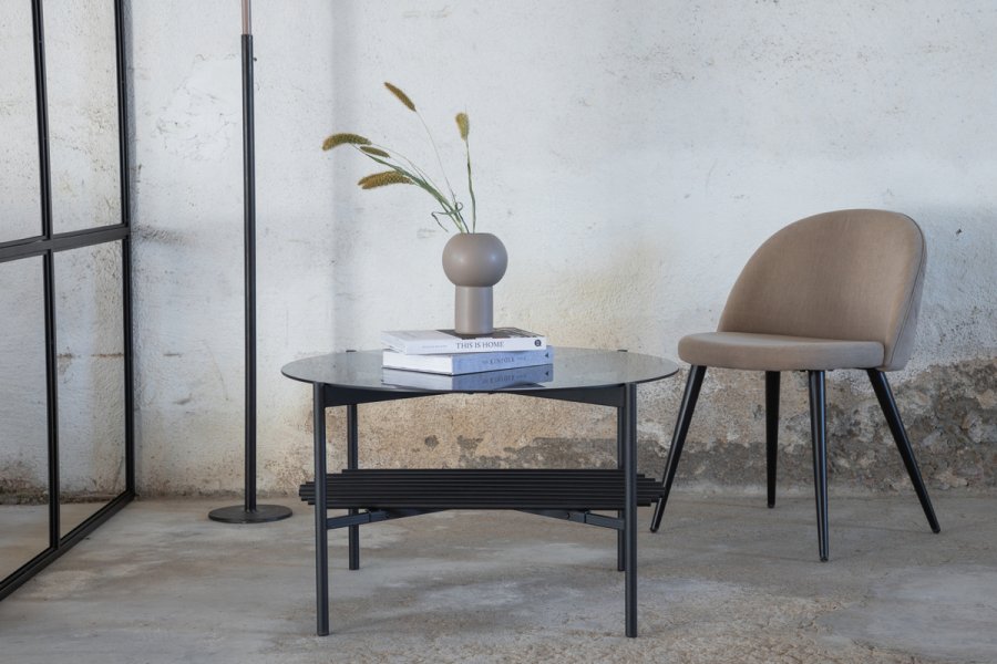 VENTURE DESIGN Von Staf salongbord, m. hylle - sort glass og sort stl (80)