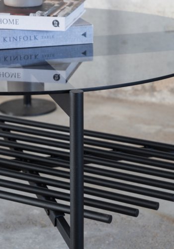 VENTURE DESIGN Von Staf salongbord, m. hylle - sort glass og sort stl (80)