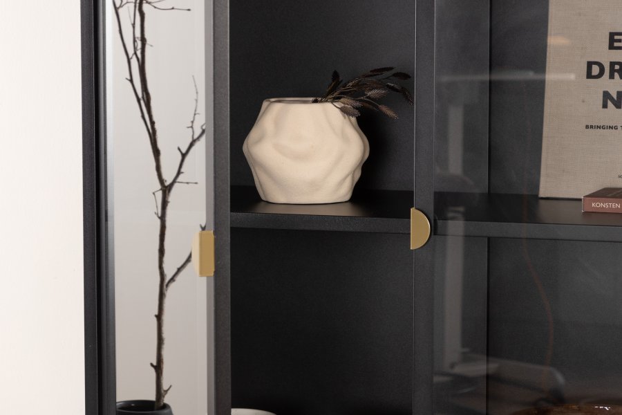 VENTURE DESIGN Piring vitrineskap, m. 2 drer og 3 hyller - glass og sort stl (H:190)