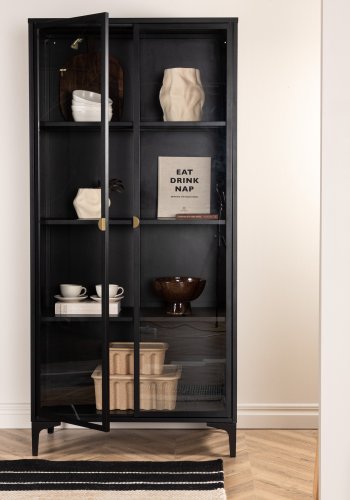 VENTURE DESIGN Piring vitrineskap, m. 2 drer og 3 hyller - glass og sort stl (H:190)