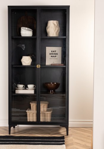 VENTURE DESIGN Piring vitrineskap, m. 2 drer og 3 hyller - glass og sort stl (H:190)