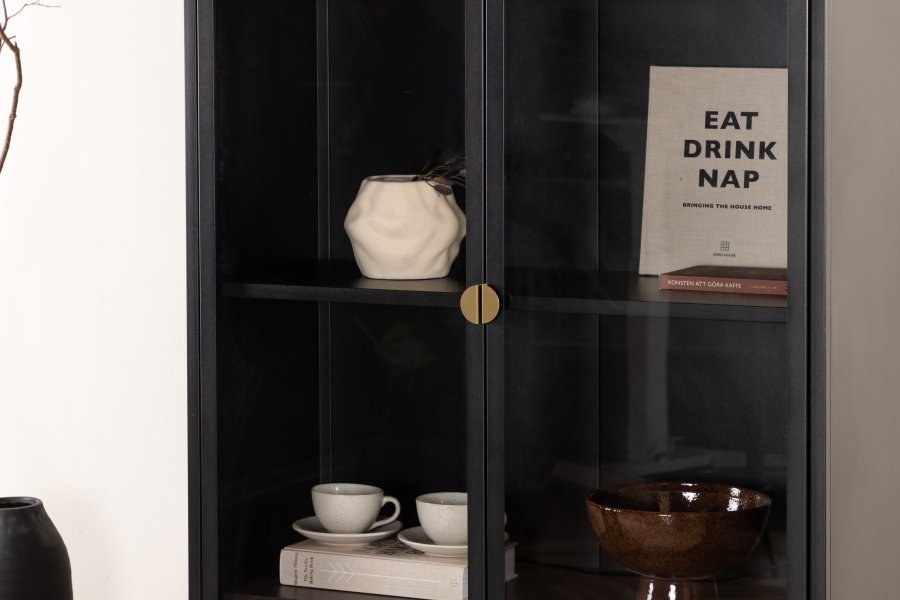 VENTURE DESIGN Piring vitrineskap, m. 2 drer og 3 hyller - glass og sort stl (H:190)