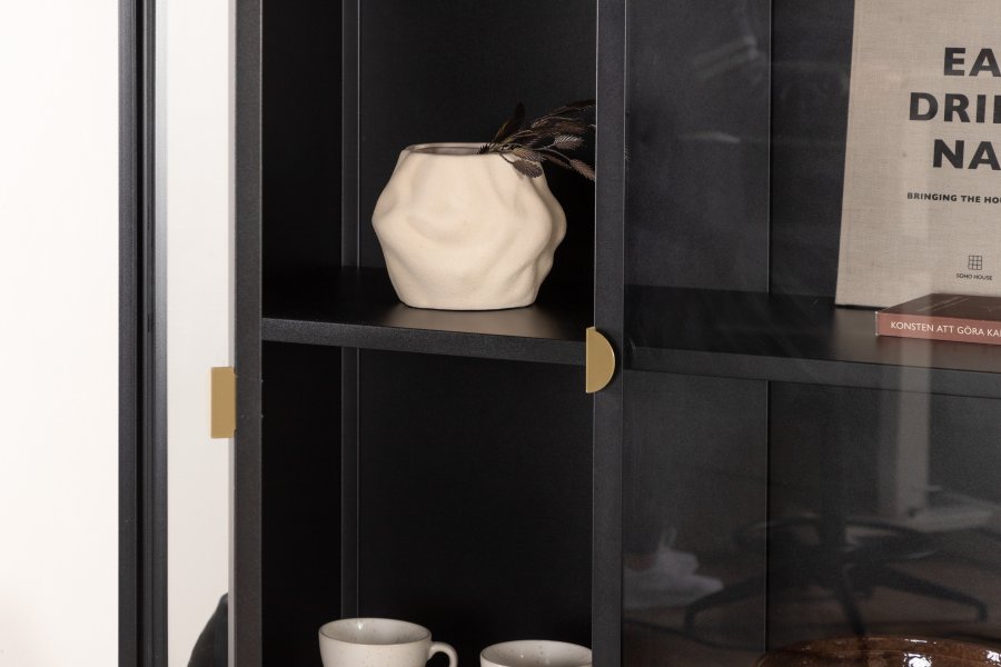 VENTURE DESIGN Piring vitrineskap, m. 2 drer og 3 hyller - glass og sort stl (H:190)