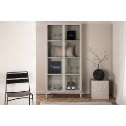 Piring vitrineskab, m. 2 l�ger og 3 hylder - glas og beige st�l (H:190)