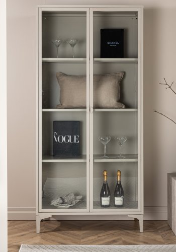 VENTURE DESIGN Piring vitrineskap, m. 2 drer og 3 hyller - glass og beige stl (H:190)