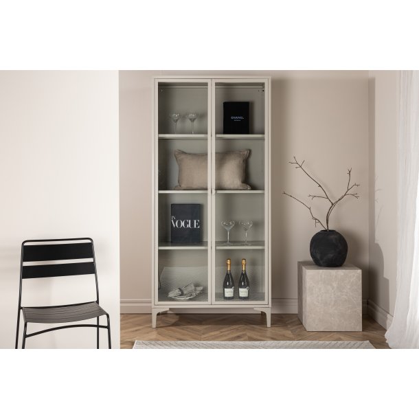 Piring vitrineskab, m. 2 l�ger og 3 hylder - glas og beige st�l (H:190)