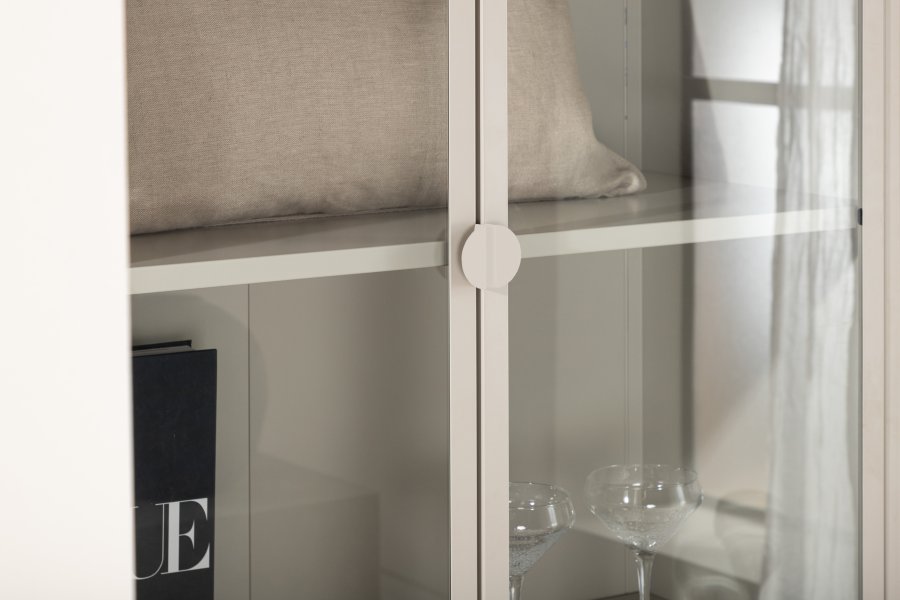 VENTURE DESIGN Piring vitrineskap, m. 2 drer og 3 hyller - glass og beige stl (H:190)