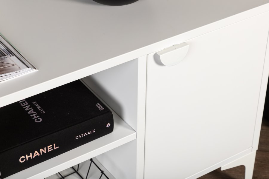 VENTURE DESIGN Piring TV-bord, m. 2 drer og 3 hyller - hvitt stl (120x40)