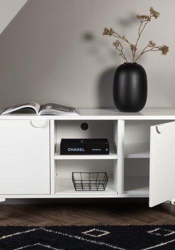 VENTURE DESIGN Piring TV-bord, m. 2 drer og 3 hyller - hvitt stl (120x40)