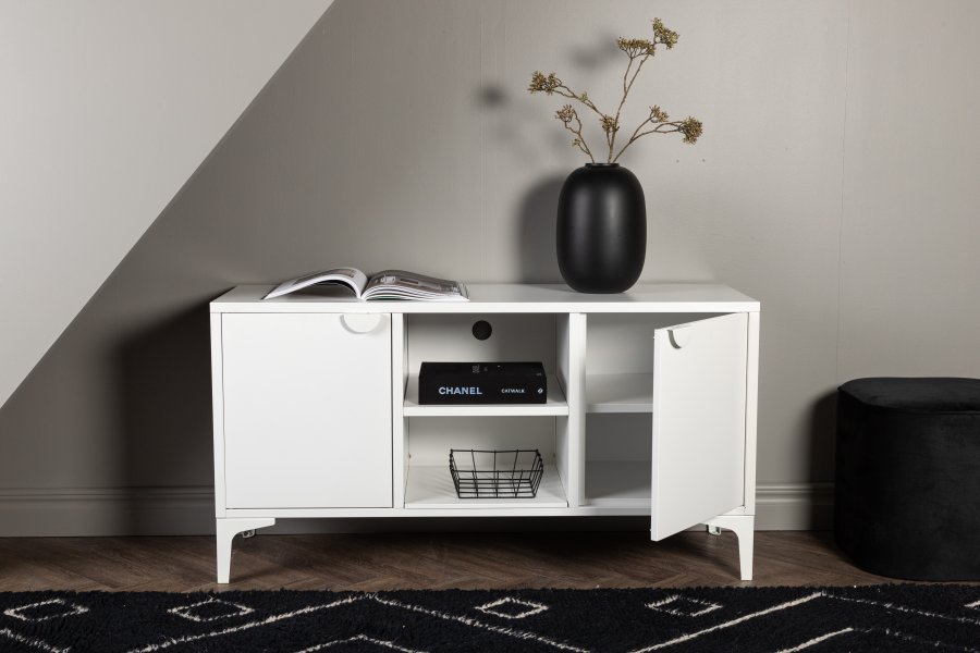 VENTURE DESIGN Piring TV-bord, m. 2 drer og 3 hyller - hvitt stl (120x40)