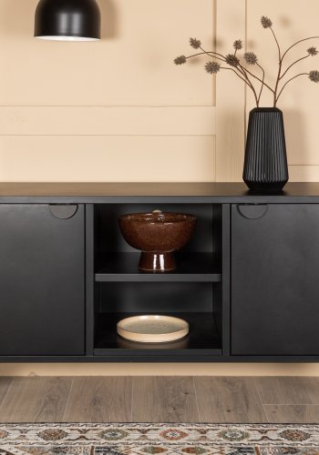 VENTURE DESIGN Piring TV-bord, m. 2 drer og 3 hyller - sort stl (120x40)