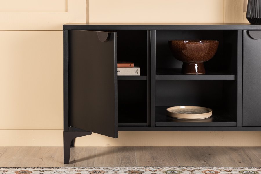 VENTURE DESIGN Piring TV-bord, m. 2 drer og 3 hyller - sort stl (120x40)