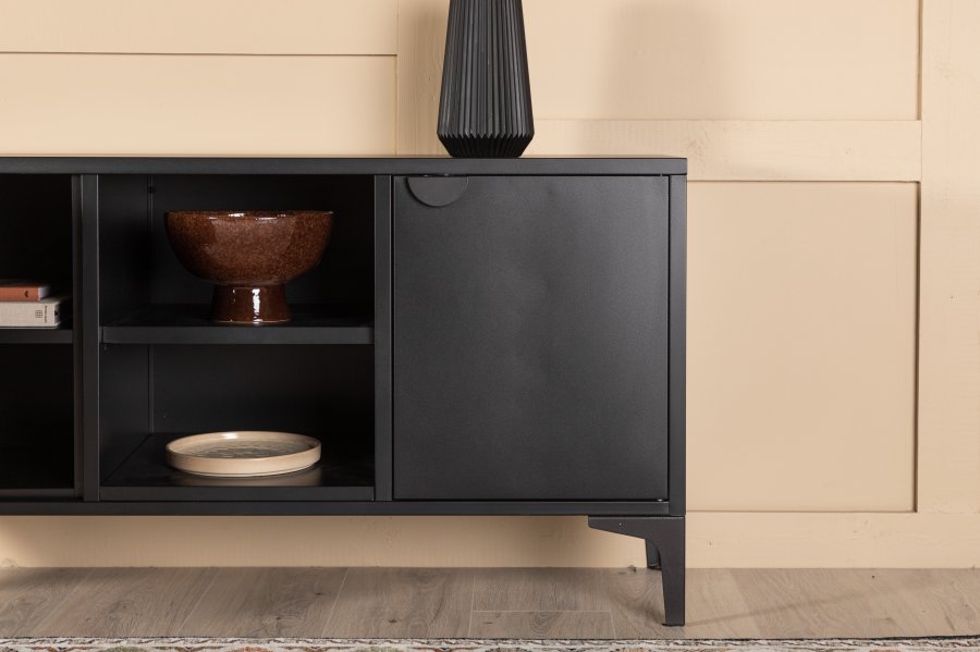 VENTURE DESIGN Piring TV-bord, m. 2 drer og 3 hyller - sort stl (120x40)