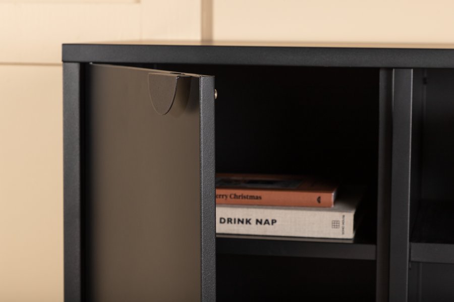 VENTURE DESIGN Piring TV-bord, m. 2 drer og 3 hyller - sort stl (120x40)